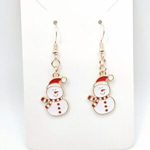 Snowman Winter Holiday Hat Scarf Festive French Hooks Earrings New